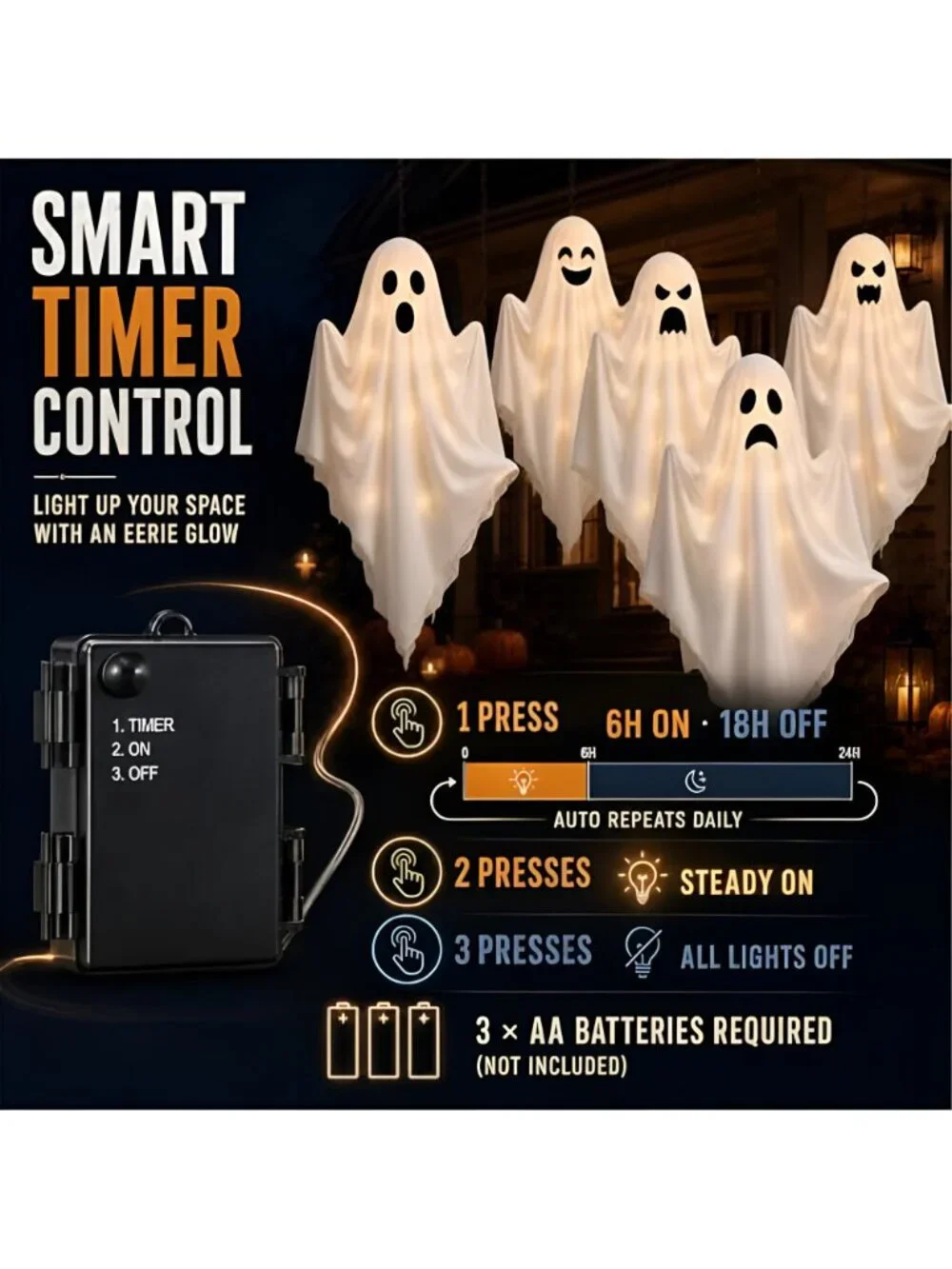 5 Pack Halloween LED Light Up Hanging Ghost Outdoor Decorations with Timer